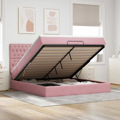 vidaXL Cadru de pat otoman cu saltele Roz 160x200cm catifea 3314407 foto