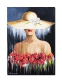 Cumpara ieftin Tablou tanara cu palarie si trandafiri pictat manual, Eleganta, 70x50cm ulei pe panza, Mircea Iordache