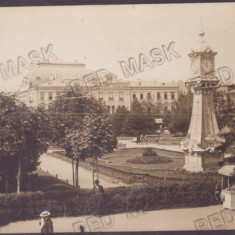 569 - BRAILA, The public clock in the park - old postcard, real Photo used 1917