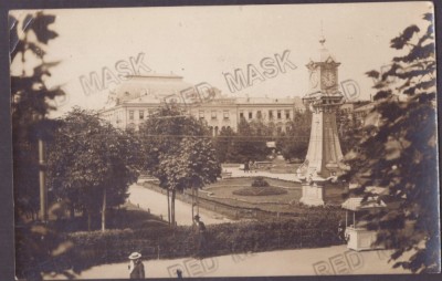 569 - BRAILA, The public clock in the park - old postcard, real Photo used 1917 foto