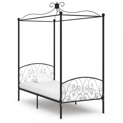 vidaXL Cadru de pat cu baldachin, negru, 90 x 200 cm, metal foto