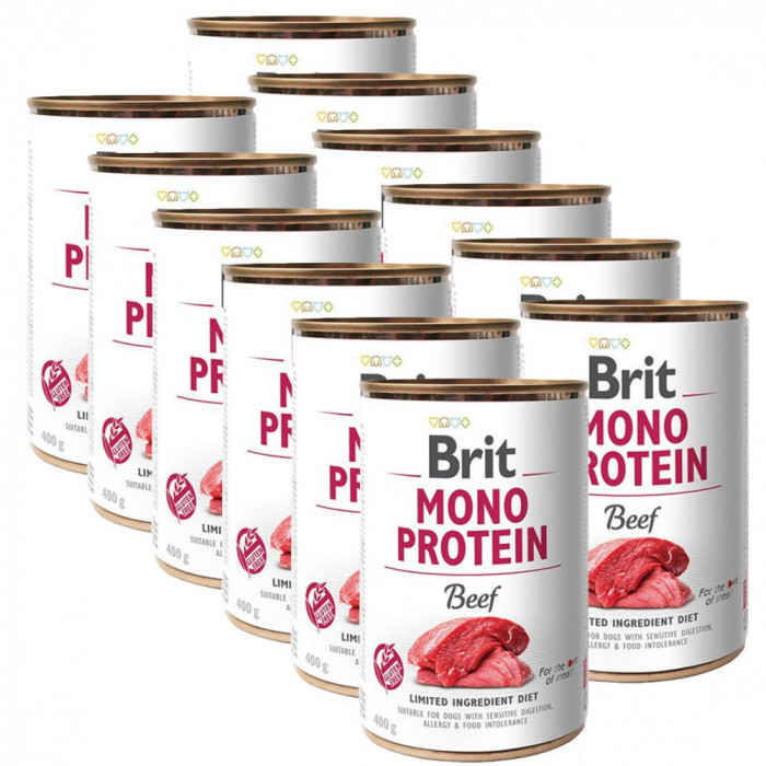 Conservă Brit Mono Protein Beef, 12 x 400 g