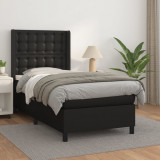 VidaXL Pat box spring cu saltea, negru, 90x190 cm, piele ecologică