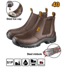 Ghete protectie maro cu varf talpa metalica 40 - Ingco SSH08S1P.40