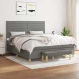 VidaXL Pat box spring cu saltea, gri &icirc;nchis, 180x200 cm, textil