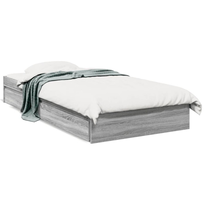 vidaXL Cadru de pat cu sertare gri sonoma 75x190 cm lemn prelucrat 3280718