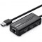 Hub USB UGREEN 20264, 3 x USB-A - 1 x RJ45, Negru