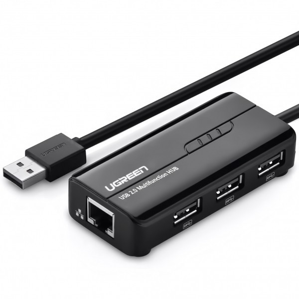 Hub USB UGREEN 20264, 3 x USB-A - 1 x RJ45, Negru