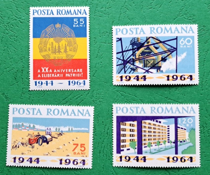 TIMBRE ROMANIA MNH LP587/1964-A XX-a aniversare a eliberarii -Serie simplă