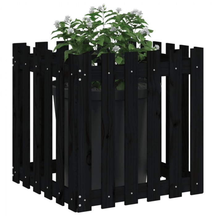 Jardiniera gradina design gard negru 60x60x60 cm lemn masiv pin GartenMobel Dekor