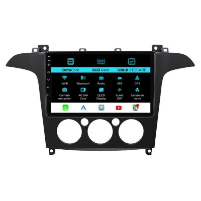 Navigatie Dedicata Ford S-Max (2006 - 2015) 9Inch, 6Gb Ram, 128Gb Stocare, Carplay, Clima manuala foto
