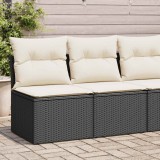 Set mobilier gradina Gossi, 4 piese, poliratan/lemn acacia, negru/crem, perne incluse, functie depozitare