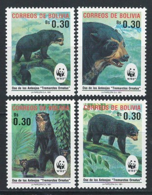 Bolivia 1991 Mi 1137/40 MNH - WWF: Ursul cu ochelari foto