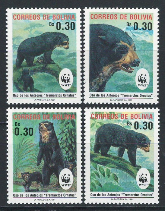 Bolivia 1991 Mi 1137/40 MNH - WWF: Ursul cu ochelari