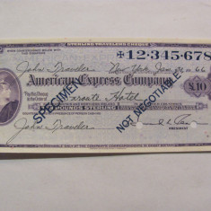 CY - Cec vechi "American Express Company" / Specimen fara valoare Not Negociable