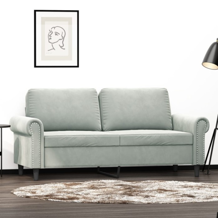 Gossi canapea cu 2 locuri, gri deschis, 140 cm, catifea