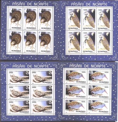 Romania 1998 - LP 1458 a, Pasari de noapte, MC de 6, MNH foto