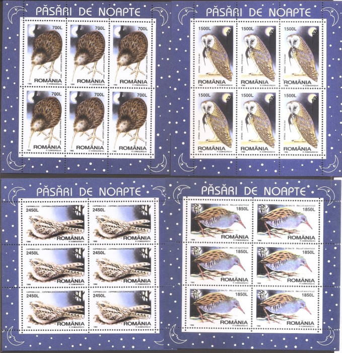 Romania 1998 - LP 1458 a, Pasari de noapte, MC de 6, MNH