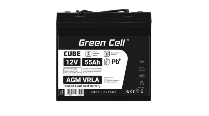 Baterie Green Cell CUBE AGM IP54 12V 55Ah VRLA Gel deep cycle, scuter, cositoare, barca, tractor