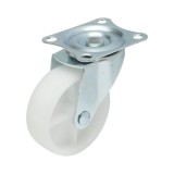 Roata pivotanta 73x25 mm din polipropilena alba, placa otel, 45 kg