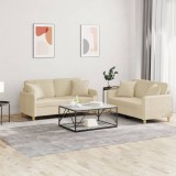 vidaXL Set de canapele cu perne, 2 piese, crem, material textil