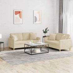 vidaXL Set de canapele cu perne, 2 piese, crem, material textil foto