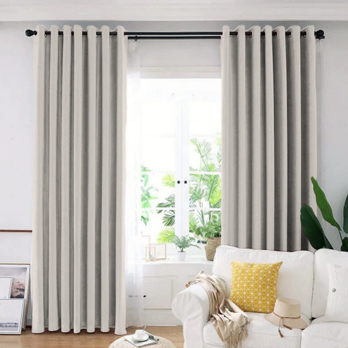 Set draperie din catifea blackout cu inele albe, Madison, 250x235 cm, densitate 700 g/ml, Perfectly Pale, 2 buc