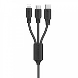 Cablu Incarcare USB - Lightning / USB Type-C / MicroUSB WK-Design WDC-010, 1.15 m, 2A, Negru WDC-103th
