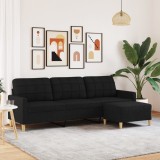 Gossi canapea cu 3 locuri si taburet, negru, 210 cm, textil