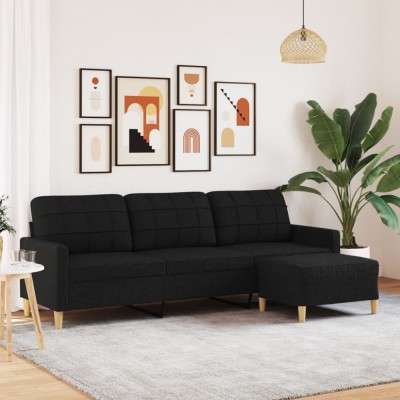 Gossi canapea cu 3 locuri si taburet, negru, 210 cm, textil foto