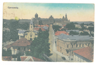 3020 - CERNAUTI, Bucovina, Panorama - old postcard, CENSOR - used - 1918 foto