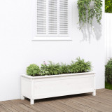 Strat &icirc;nălțat de grădină, alb, 119,5x40x39 cm, lemn masiv pin, vidaXL
