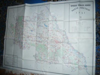Harta mare a Judetului IASI 1986 , dim.=142x106cm , RSR Inst. Geodezie foto