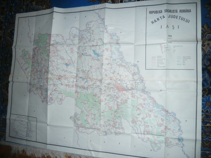 Harta mare a Judetului IASI 1986 , dim.=142x106cm , RSR Inst. Geodezie