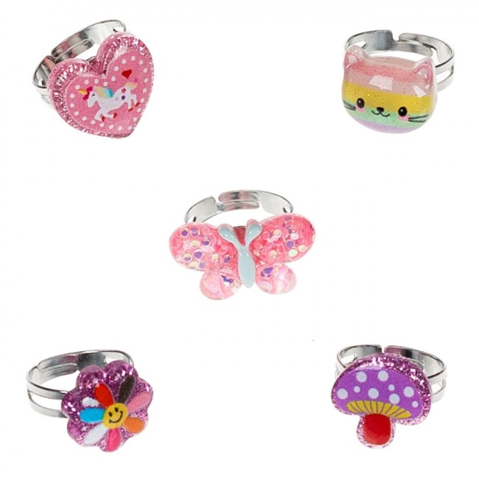 Set Inele Reglabile Copii, Model Shiny, Multicolor, 5 Bucăți