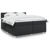 Cumpara ieftin Pat box spring cu saltea, negru, 200x200 cm, piele ecologică