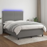 VidaXL Pat cu arcuri, saltea și LED, gri &icirc;nchis, 140x190 cm, textil 3135030