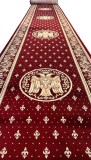 Cumpara ieftin Traversa Bisericeasca Lotos 60x300cm, Vultur Bicefal, Grena/Rosu, Festonata, Surfilata, Polipropilena, Oeko-Tex