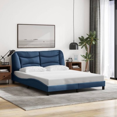 vidaXL Cadru de pat fără saltea, albastru, 160x200 cm, textil foto