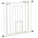 PawHut Uşa de Siguranţă pentru C&acirc;ini, Barieră pentru Animale de Companie cu Ușă Mică pentru Pisici, 74-80x76 cm, Alb | Aosom Romania