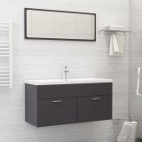 Set mobilier de baie, gri extralucios, lemn prelucrat