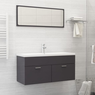 Set mobilier de baie, gri extralucios, lemn prelucrat foto