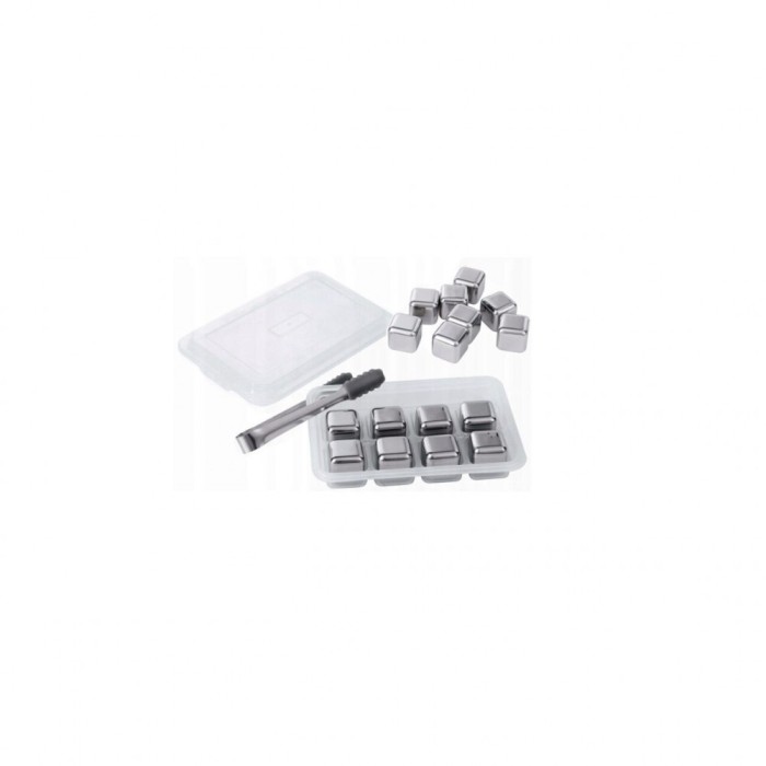 Set 8 cuburi de gheata reutilizabile, din inox, cleste, Klausberg