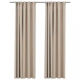 Cumpara ieftin Perdele opace aspect panza, carlige, 2 buc. bej, 140x225 cm