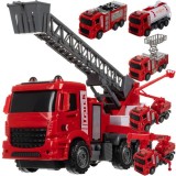 Set Camioane Pompieri 6 &icirc;n 1 &ndash; Vehicule de Jucărie cu Elemente Mobile, pentru Copii +3 Ani, Kruzzel