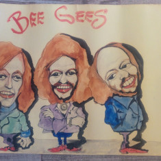 Caricatura Bee Gees, trupa pop-rock// acuarela pe hartie, fan art