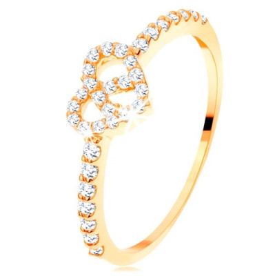 Inel de aur galben de 14K - brațe din zirconiu, contur inimă lucioasă, transparentă - Marime inel: 56 foto