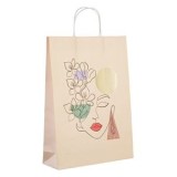 Sacosa cadou din hartie kraft somon cu model abstract si folie, 33x10x45 cm, CMCLASS