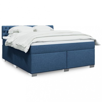 vidaXL Pat box spring cu saltea, albastru, 180x200 cm, material textil foto