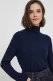 United Colors of Benetton pulover de lana femei, culoarea albastru marin, light, cu guler